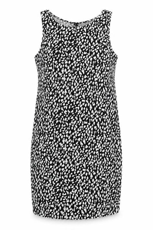 Marks & Spencer Womens Black Animal Print Linen Tank Dress Size 8 Boat Neck Pullover