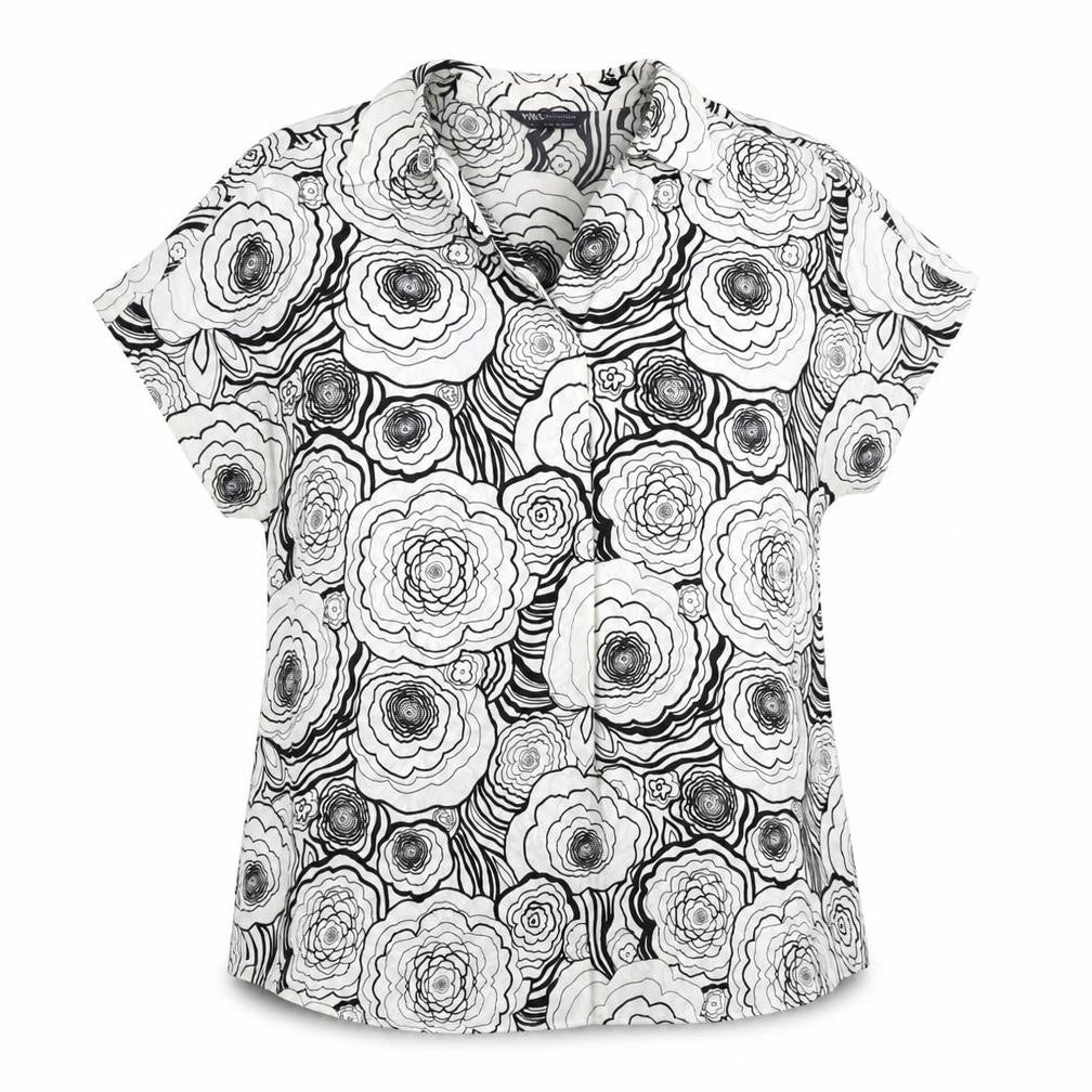 Marks & Spencer Womens White Geometric Polyester Basic Blouse Size 10 V-Neck