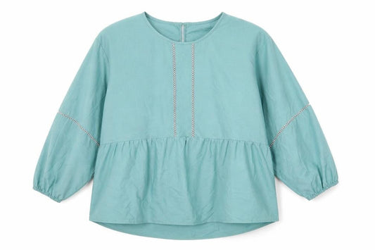 Marks and Spencer Womens Blue Cotton Basic Blouse Size 12 Scoop Neck - Smock