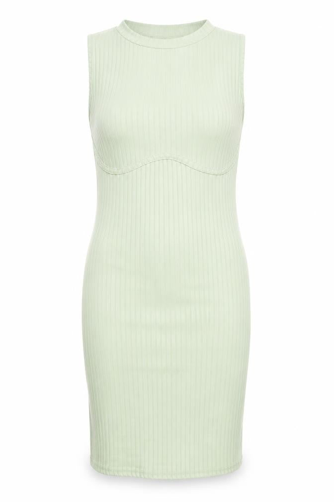 PRETTYLITTLETHING Womens Green Polyester Bodycon Size 8 Roll Neck Pullover - Ribbed