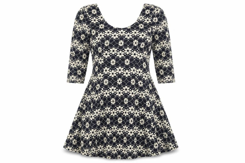 Izabel Womens Black Floral Polyester Skater Dress Size 8 Scoop Neck Pullover