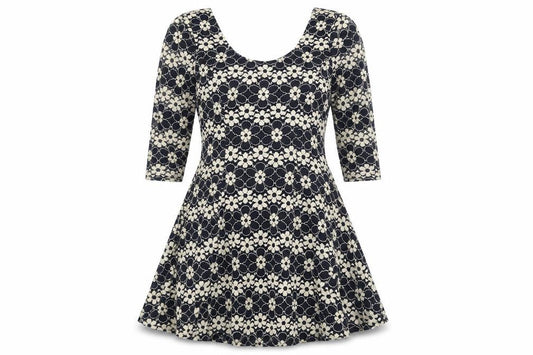 Izabel Womens Black Floral Polyester Skater Dress Size 8 Scoop Neck Pullover