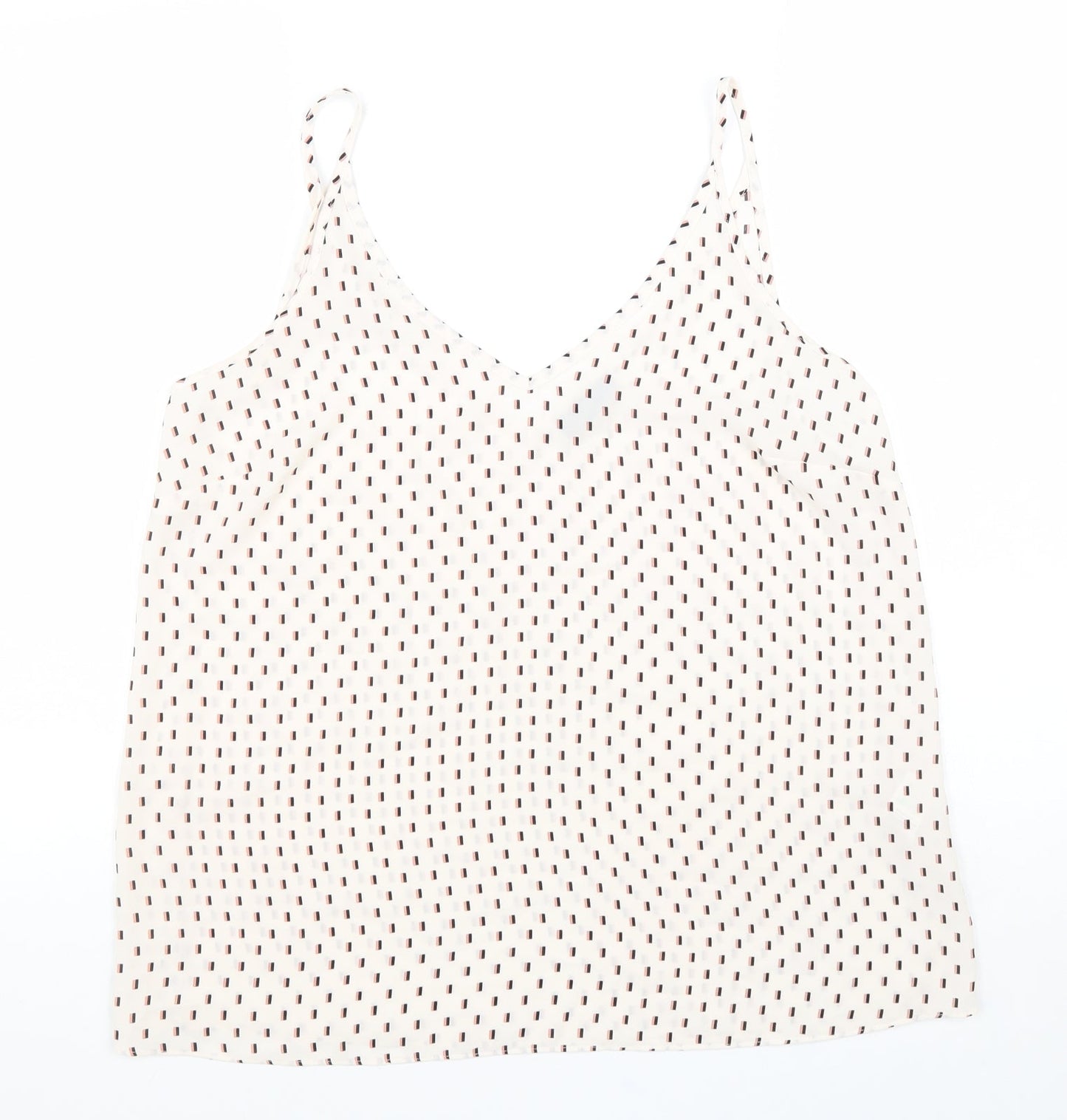 Papaya Womens White Geometric Polyester Basic Tank Size 12 V-Neck