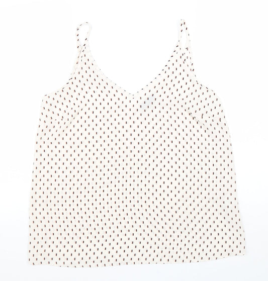 Papaya Womens White Geometric Polyester Basic Tank Size 12 V-Neck