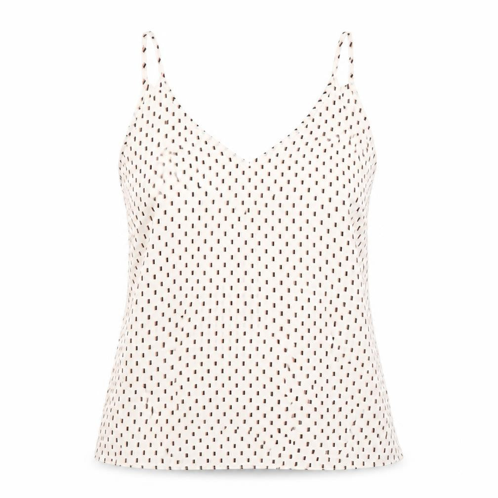 Papaya Womens White Geometric Polyester Basic Tank Size 12 V-Neck