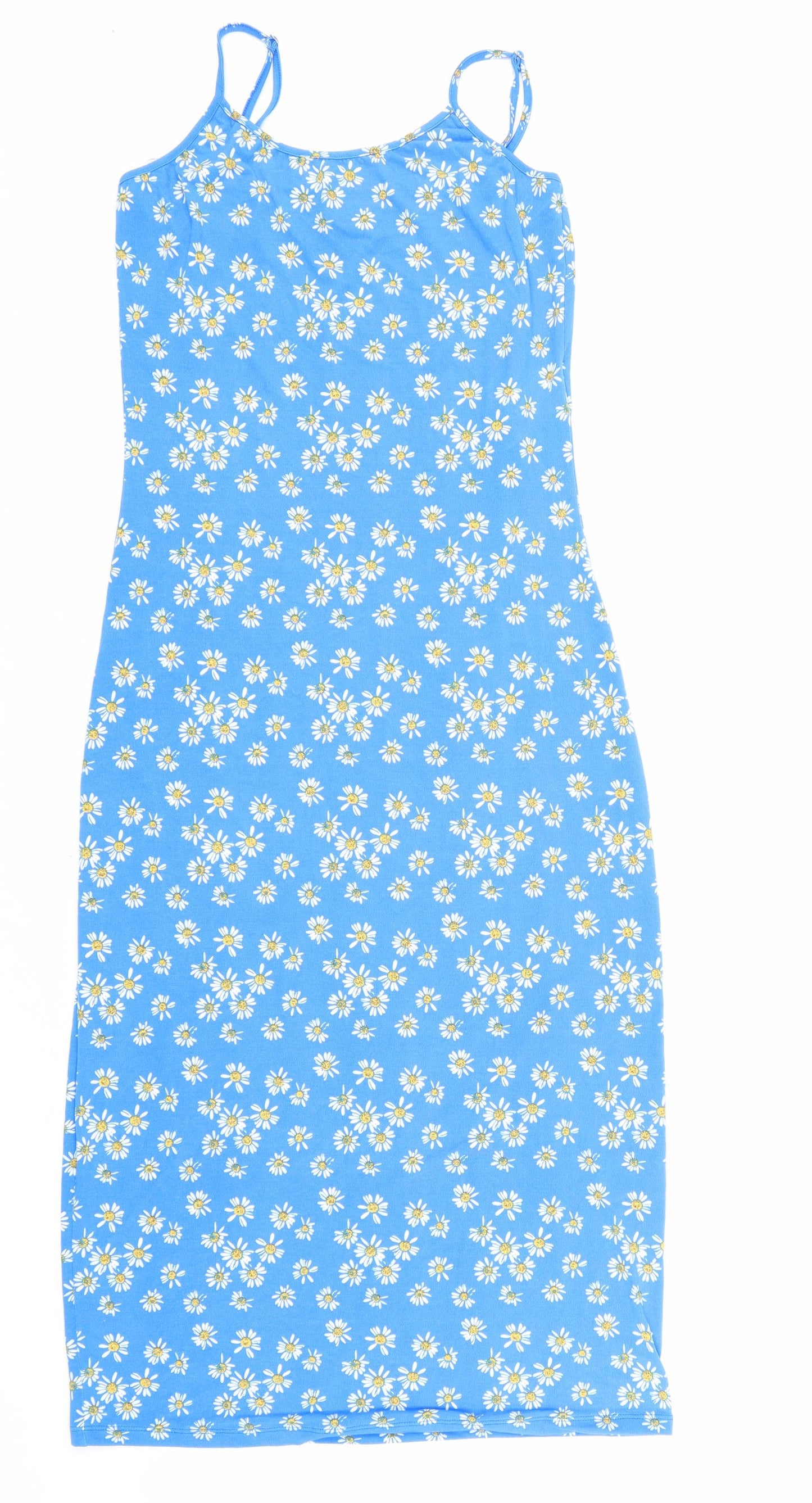 VILA Womens Blue Floral Polyester Slip Dress Size XS Round Neck Pullover