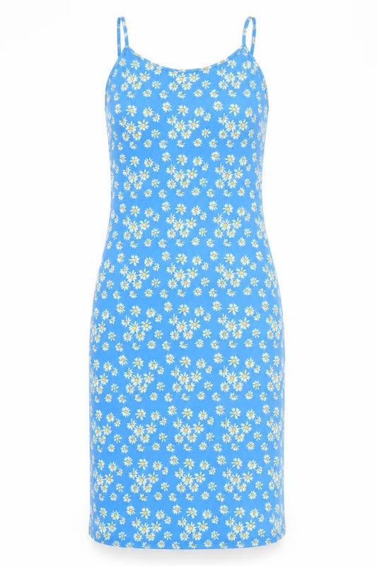 VILA Womens Blue Floral Polyester Slip Dress Size XS Round Neck Pullover
