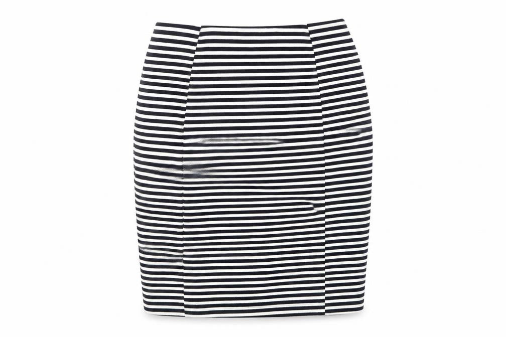 Papaya Womens Black Striped Polyester Straight & Pencil Skirt Size 10 Hook & Loop