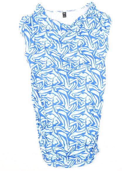 SHEIN Womens Blue Geometric Polyester Bodycon Size 2XL Boat Neck Drawstring - Side Ruching