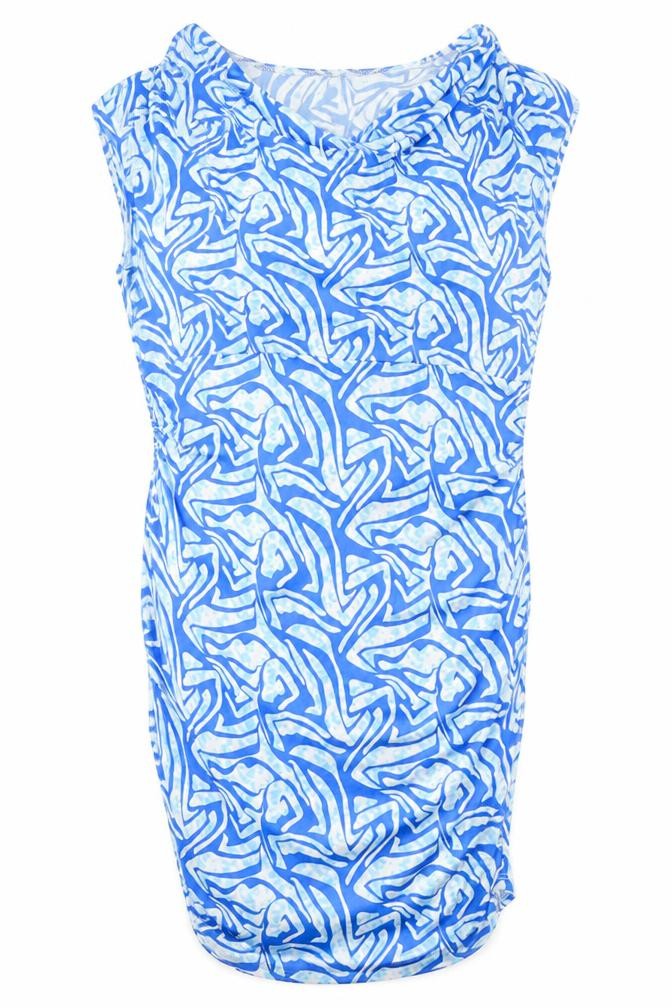 SheIn Womens Blue Geometric Polyester Bodycon Size 2XL Boat Neck Drawstring - Side Ruching