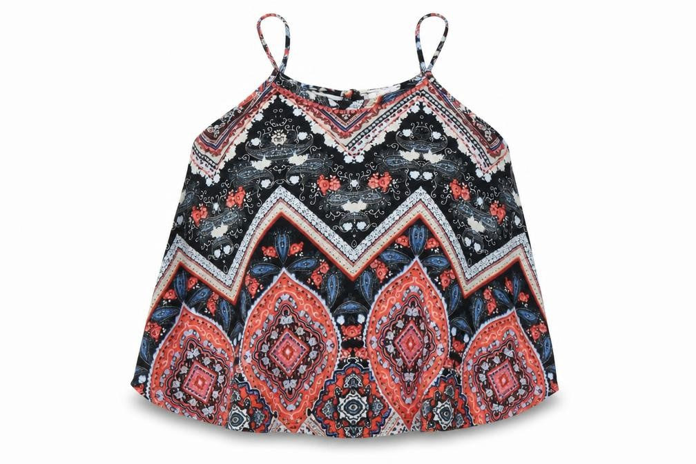 M&Co Girls Multicoloured Geometric Polyester Basic Tank Size 11-12 Years Round Neck Pullover