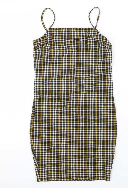 New Look Girls Black Check Viscose A-Line Size 10-11 Years Square Neck Pullover
