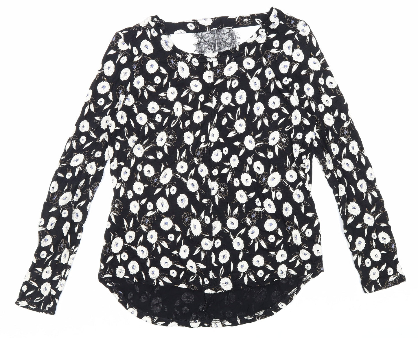 NEXT Womens Black Floral Viscose Basic Blouse Size 6 Boat Neck - Cut Out