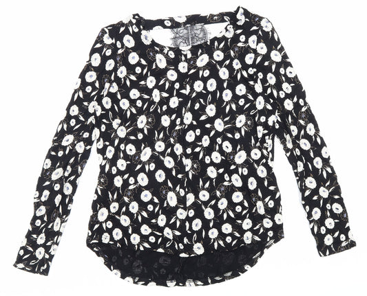 NEXT Womens Black Floral Viscose Basic Blouse Size 6 Boat Neck - Cut Out