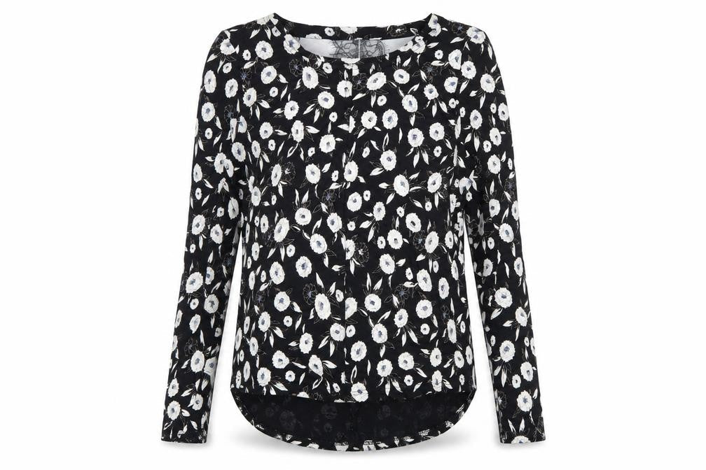 NEXT Womens Black Floral Viscose Basic Blouse Size 6 Boat Neck - Cut Out