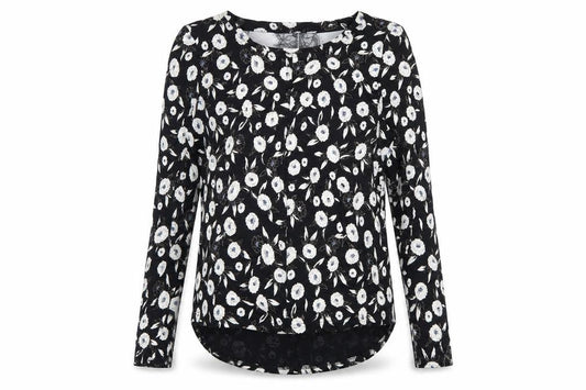 Next Womens Black Floral Viscose Basic Blouse Size 6 Boat Neck - Cut Out