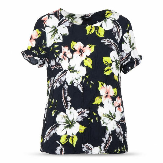 F&F Womens Black Floral Viscose Basic Blouse Size 10 Boat Neck