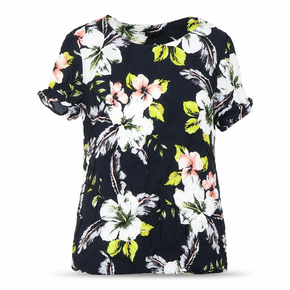 F&F Womens Black Floral Viscose Basic Blouse Size 10 Boat Neck