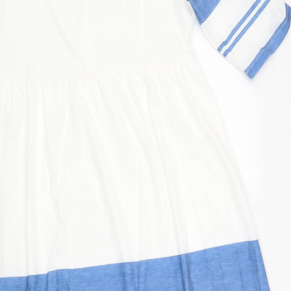Preworn Womens White Striped Cotton A-Line Size M Round Neck Zip