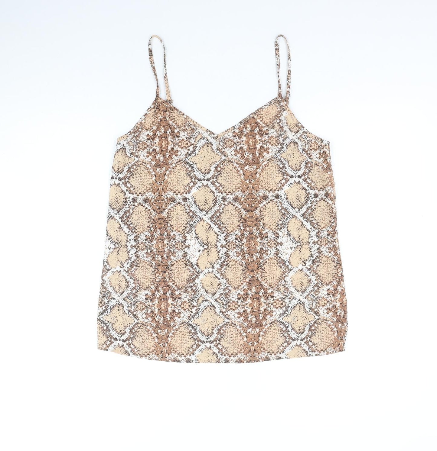 Marks and Spencer Womens Brown Geometric Polyester Basic Tank Size 8 V-Neck
