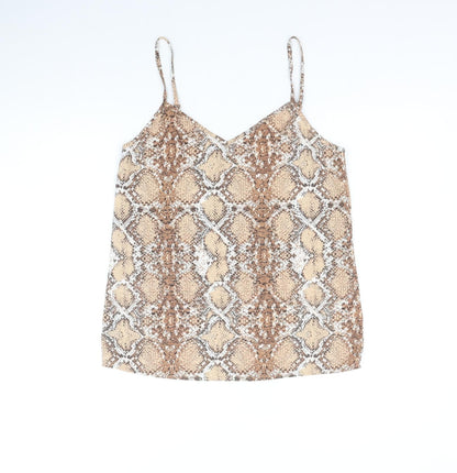 Marks & Spencer Womens Brown Geometric Polyester Basic Tank Size 8 V-Neck