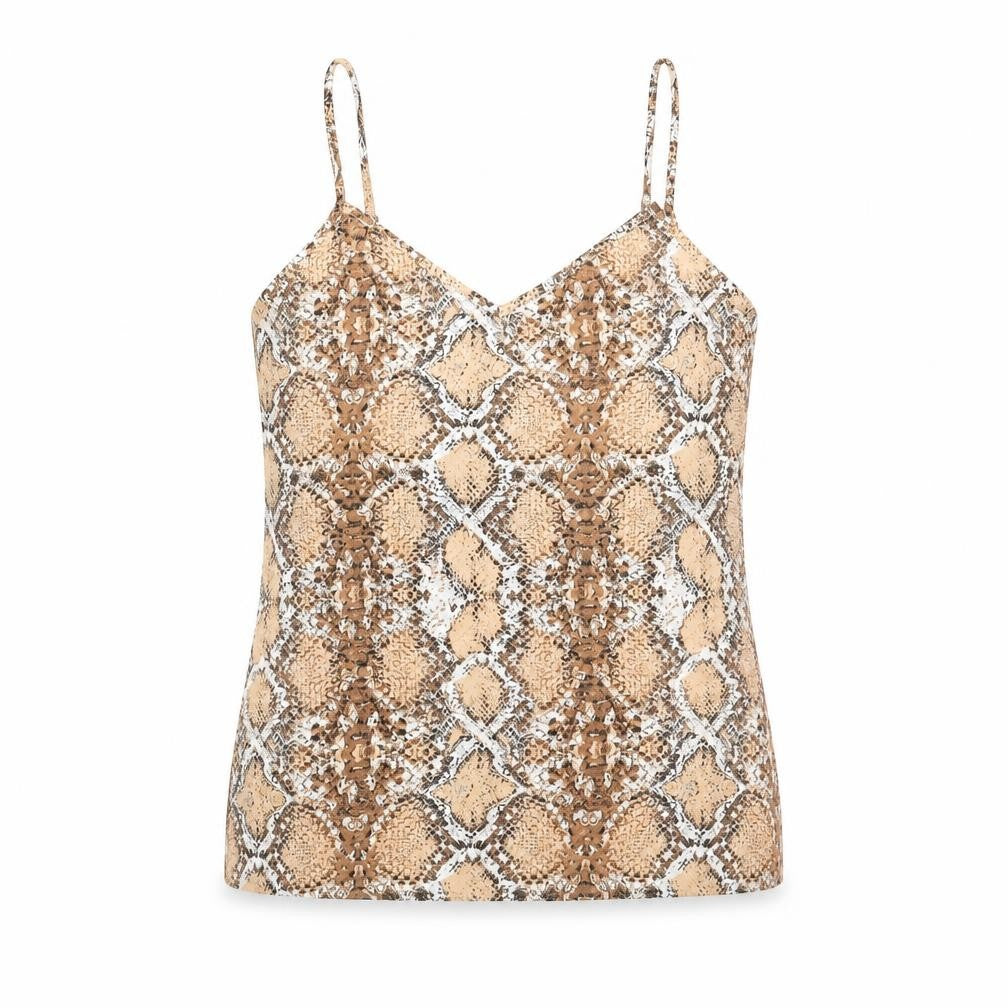Marks & Spencer Womens Brown Geometric Polyester Basic Tank Size 8 V-Neck