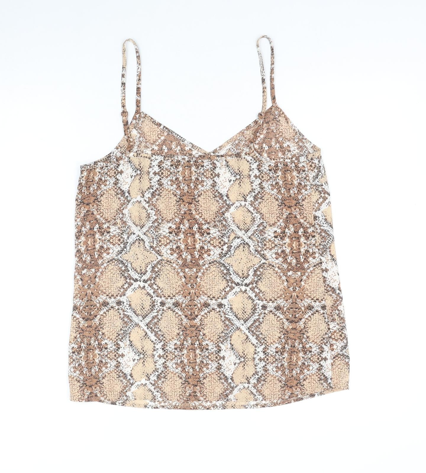 Marks and Spencer Womens Brown Geometric Polyester Basic Tank Size 8 V-Neck