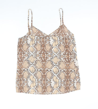 Marks & Spencer Womens Brown Geometric Polyester Basic Tank Size 8 V-Neck