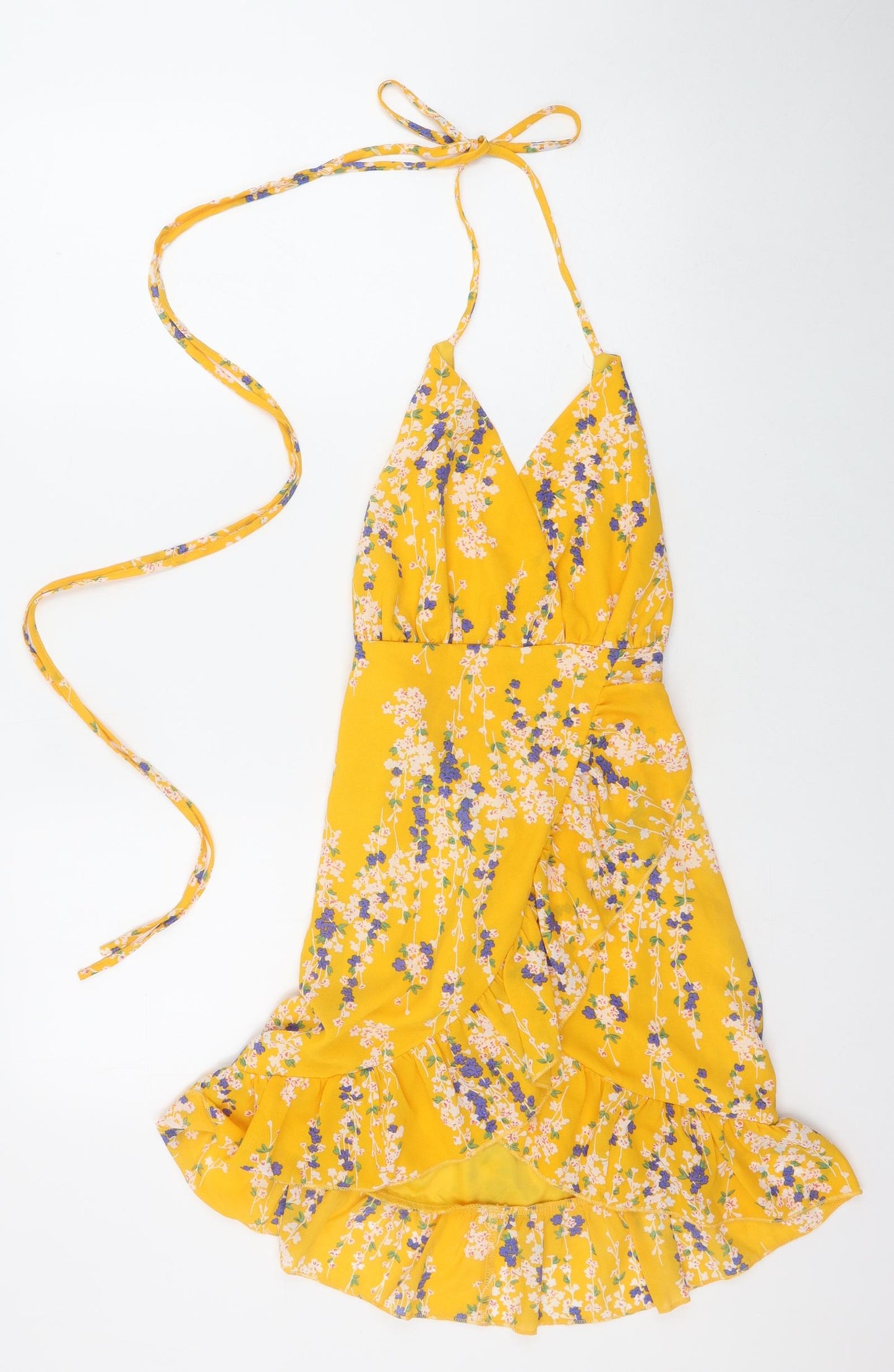 Parisian Womens Orange Floral Polyester Mini Size 6 Halter Tie