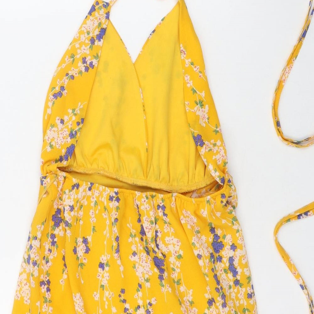 Parisian Womens Orange Floral Polyester Mini Size 6 Halter Tie