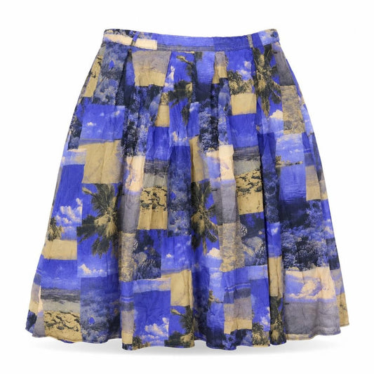 Preworn Womens Blue Geometric Viscose Swing Skirt Size 36 in Zip