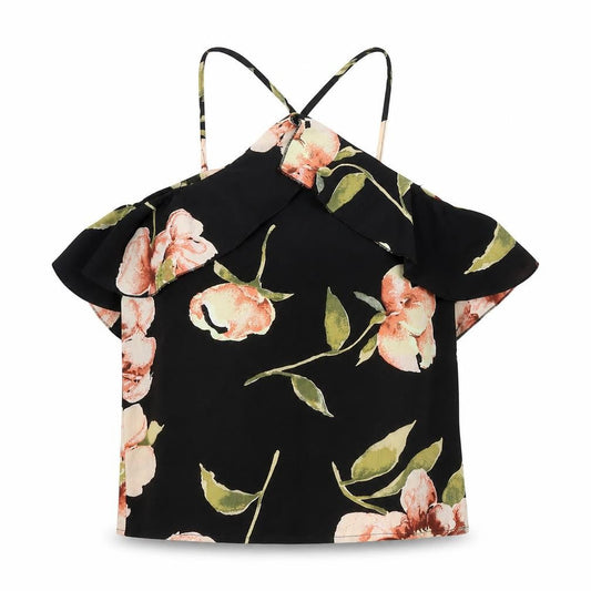 AX Paris Womens Black Floral Polyester Basic Tank Size 8 Halter