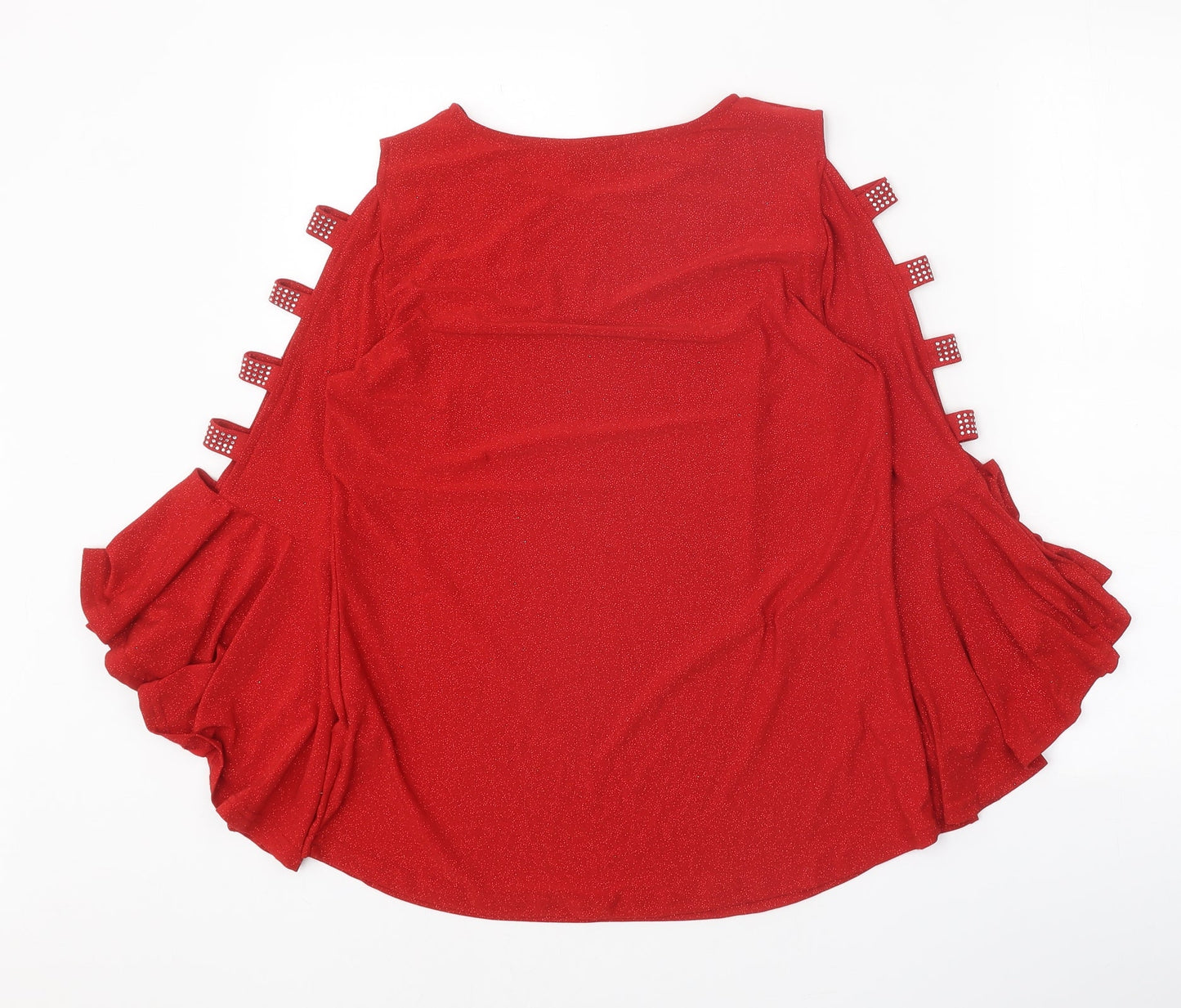 Klass Womens Red Polyester Basic Blouse Size S Boat Neck - Cold Shoulder Bell Sleeve