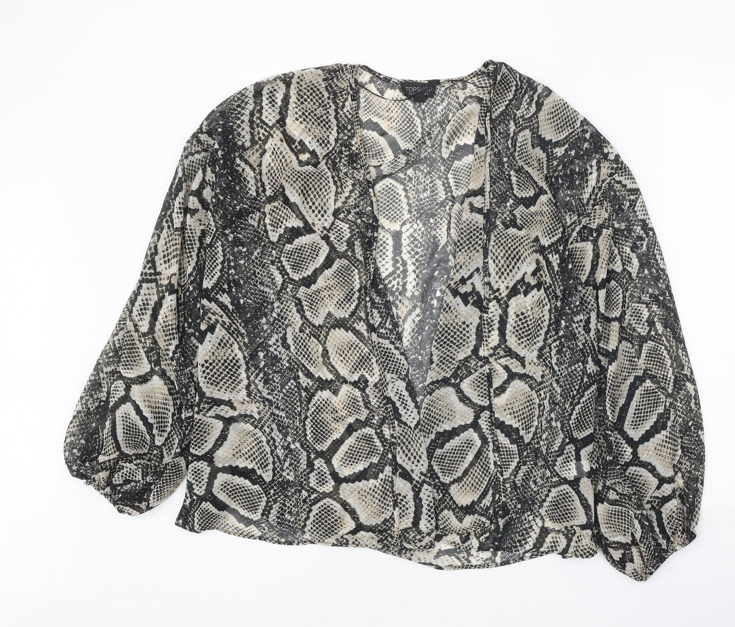 Topshop Womens Black Animal Print Polyester Kimono Blouse Size 8 V-Neck - Snake Skin Print