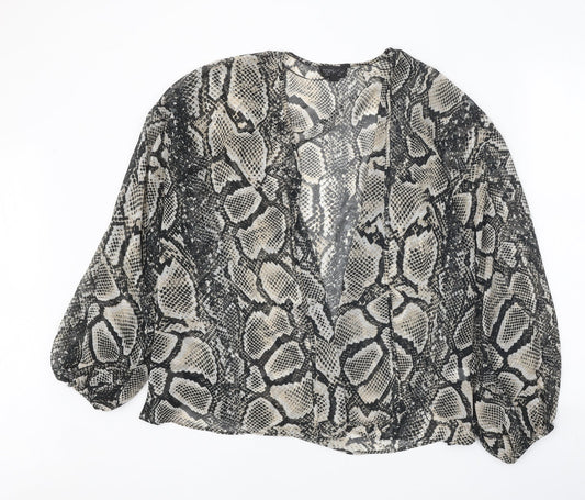 Topshop Womens Black Animal Print Polyester Kimono Blouse Size 8 V-Neck - Snake Skin Print