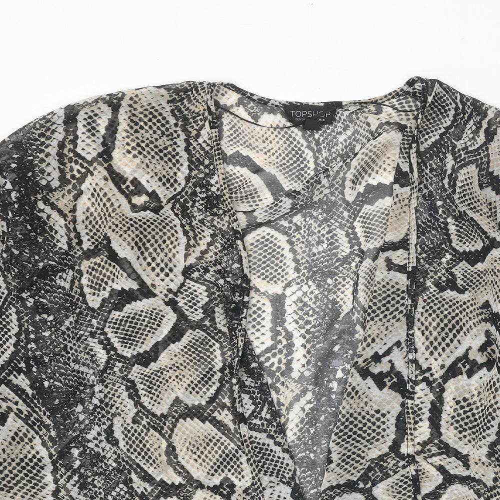 Topshop Womens Black Animal Print Polyester Kimono Blouse Size 8 V-Neck - Snake Skin Print