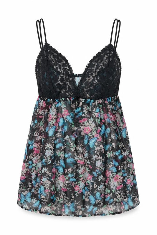 Accessorize Womens Black Geometric Polyester Basic Tank Size 10 V-Neck - Lace Detail, Butterfly Print