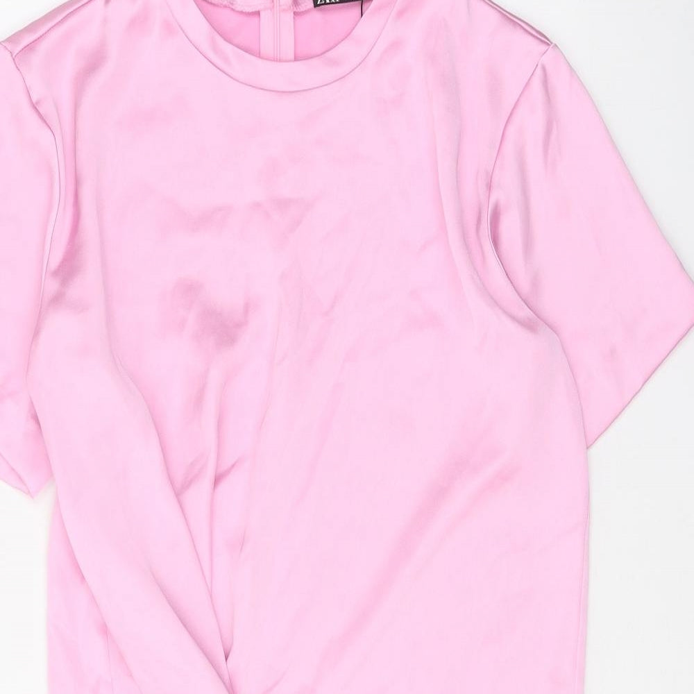 Zara Womens Pink Polyester Shift Size XS Round Neck Zip - Twist Detail