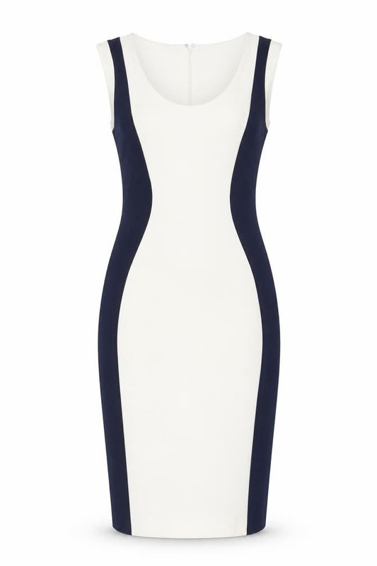 Mango Womens White Colourblock Viscose Pencil Dress Size S Scoop Neck Zip