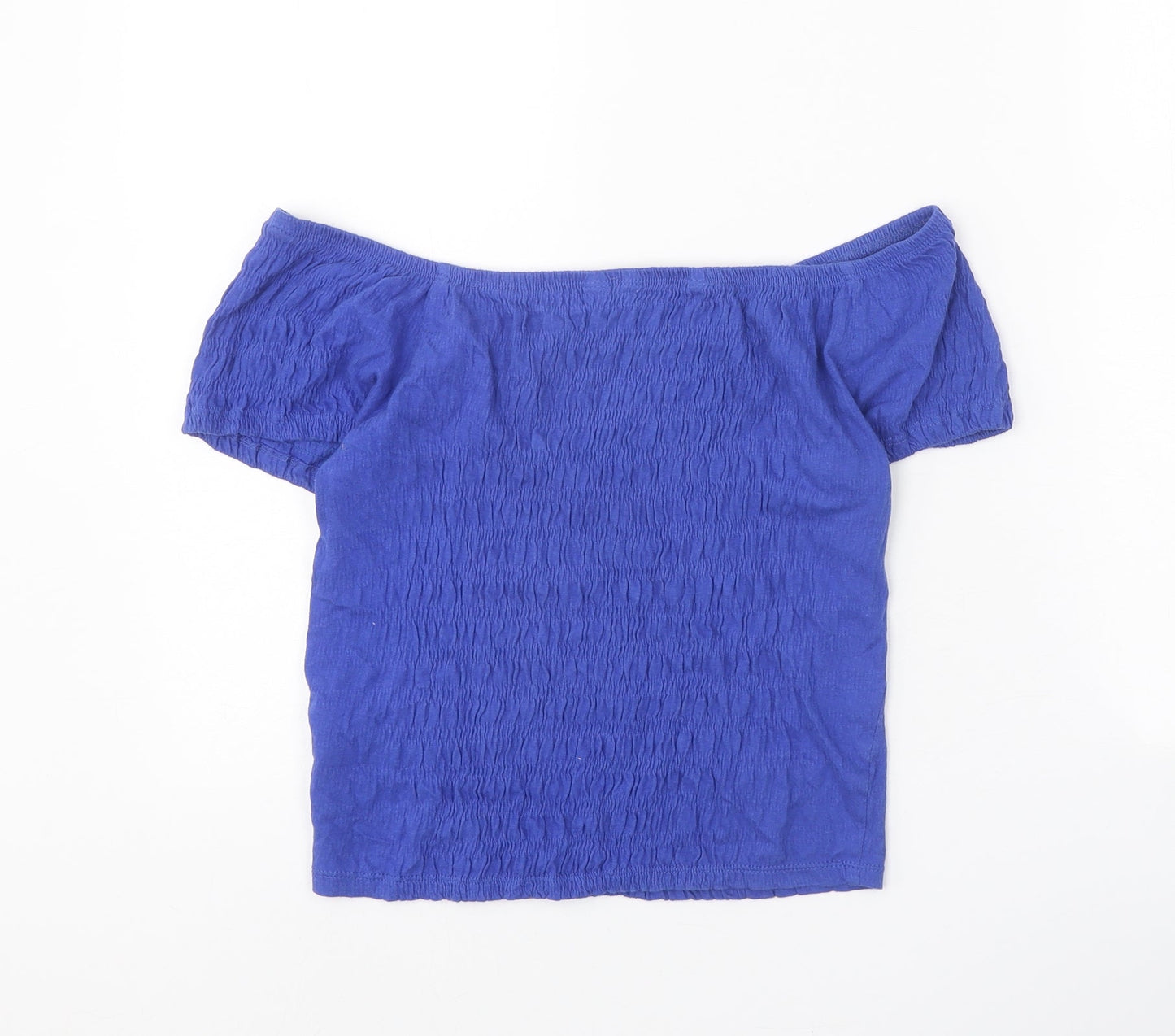 New Look Girls Blue Cotton Cropped Tank Size 14-15 Years Off the Shoulder Pullover - Shirred