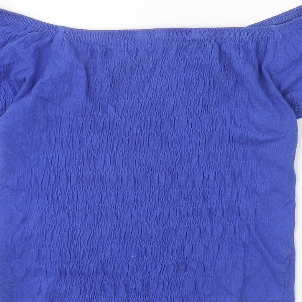 New Look Girls Blue Cotton Cropped Tank Size 14-15 Years Off the Shoulder Pullover - Shirred