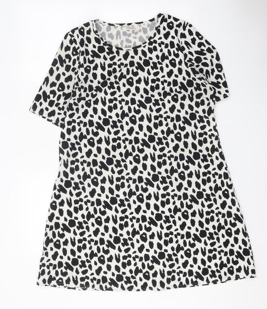 Glamorous Womens White Animal Print Polyester T-Shirt Dress Size 8 Boat Neck Pullover - Leopard Print