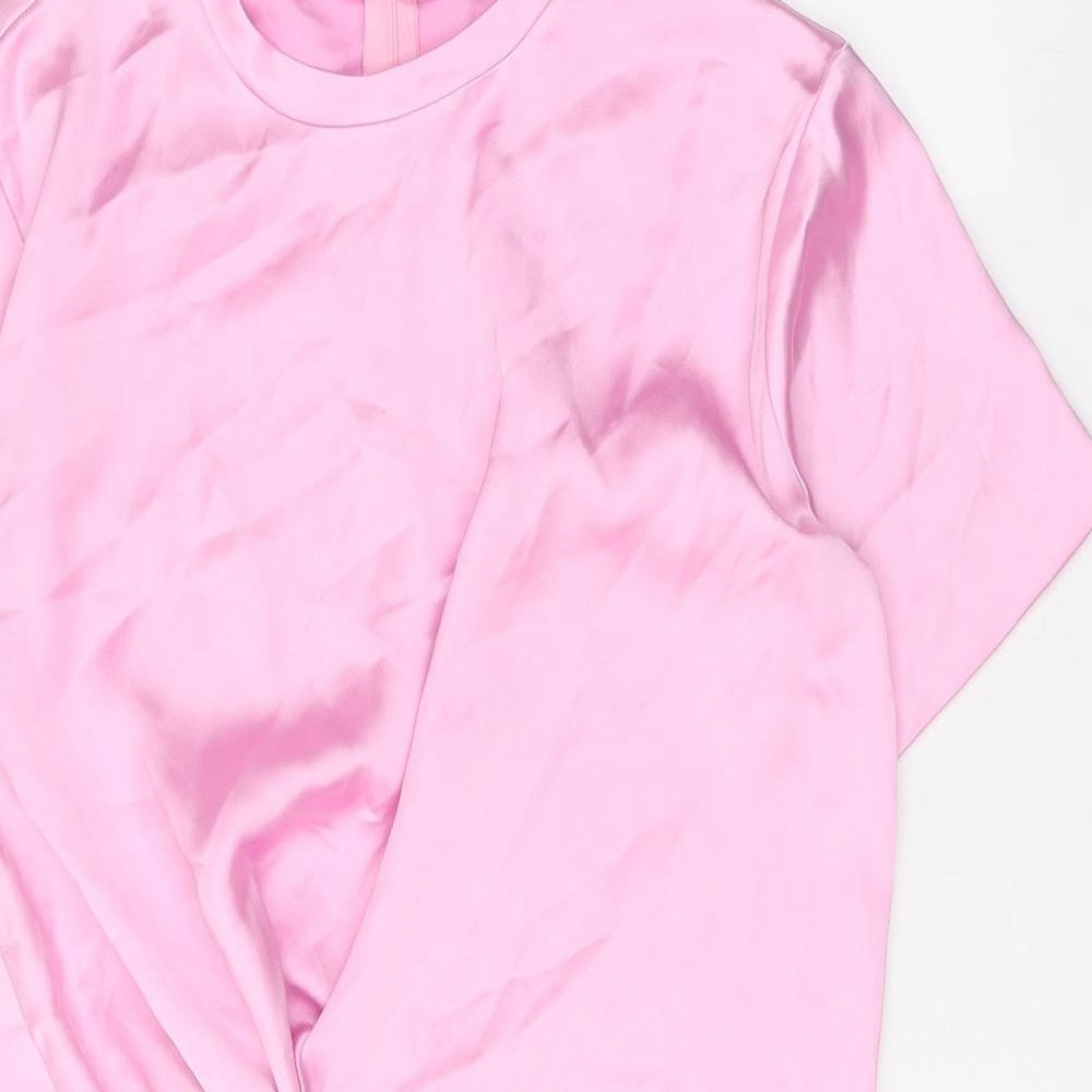 Zara Womens Pink Polyester Sheath Size XS Round Neck Zip - Twist Detail