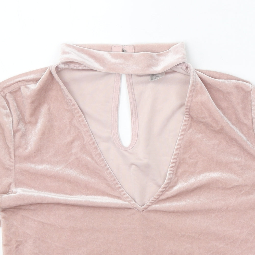 Divided Womens Pink Polyester Cropped Blouse Size M V-Neck