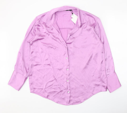 Zanzara Womens Purple Polyester Basic Button-Up Size L Collared
