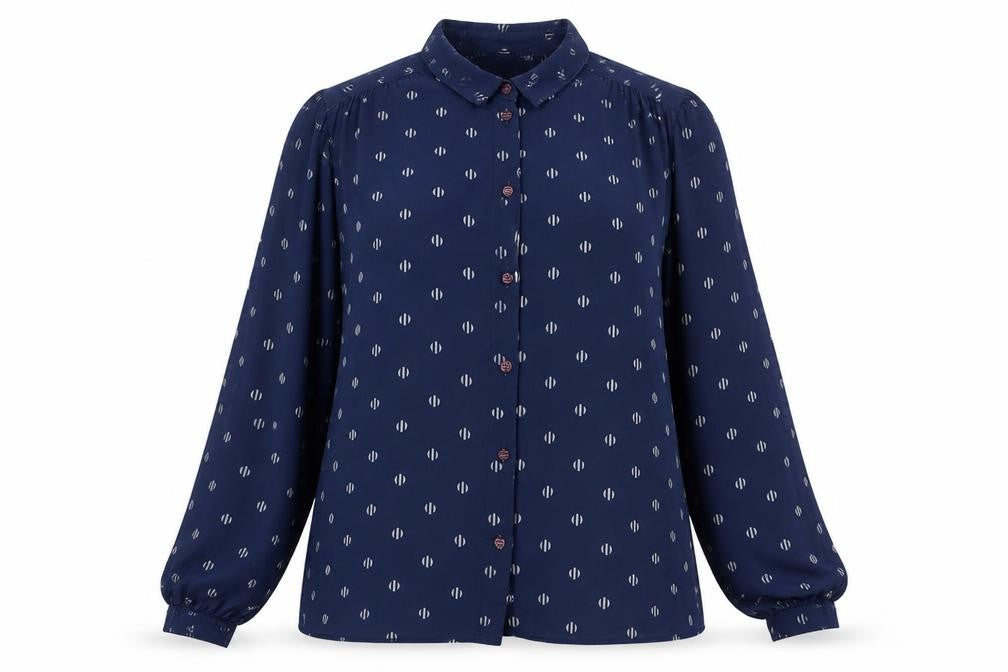 Avance Womens Blue Geometric Polyester Basic Button-Up Size 16 Collared