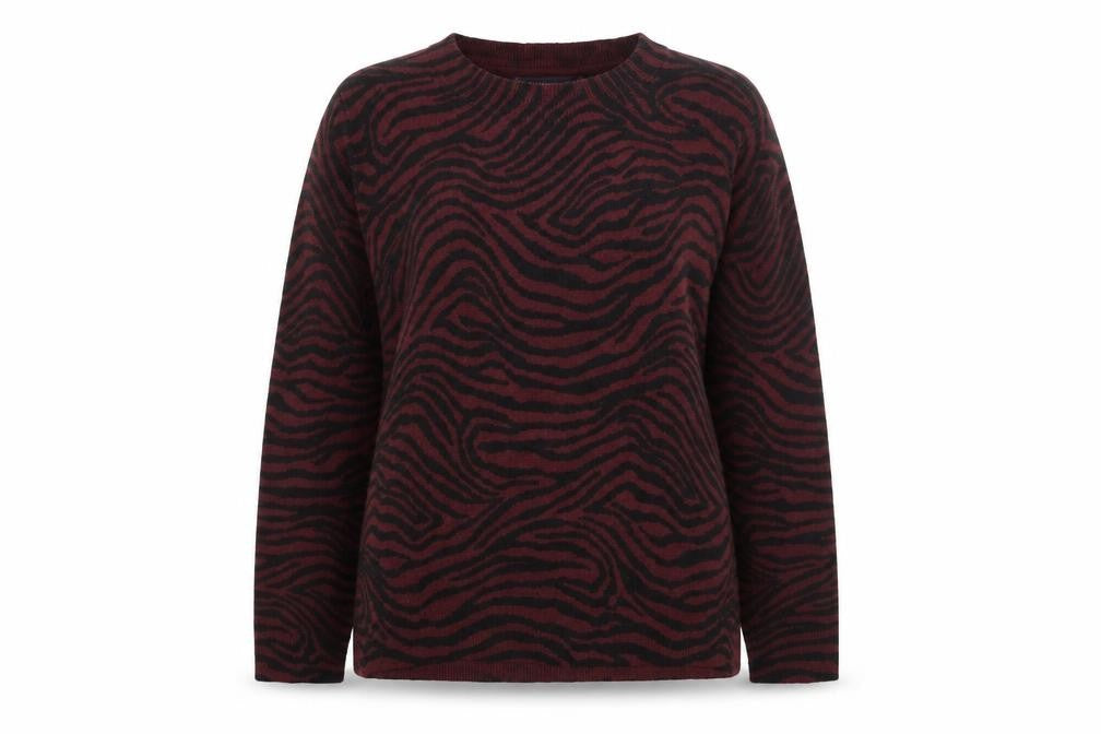 Marks & Spencer Womens Black Round Neck Animal Print Acrylic Pullover Jumper Size 12 - Zebra print