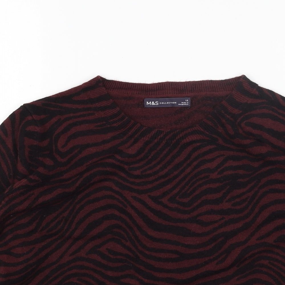 Marks and Spencer Womens Black Round Neck Animal Print Acrylic Pullover Jumper Size 12 - Zebra print