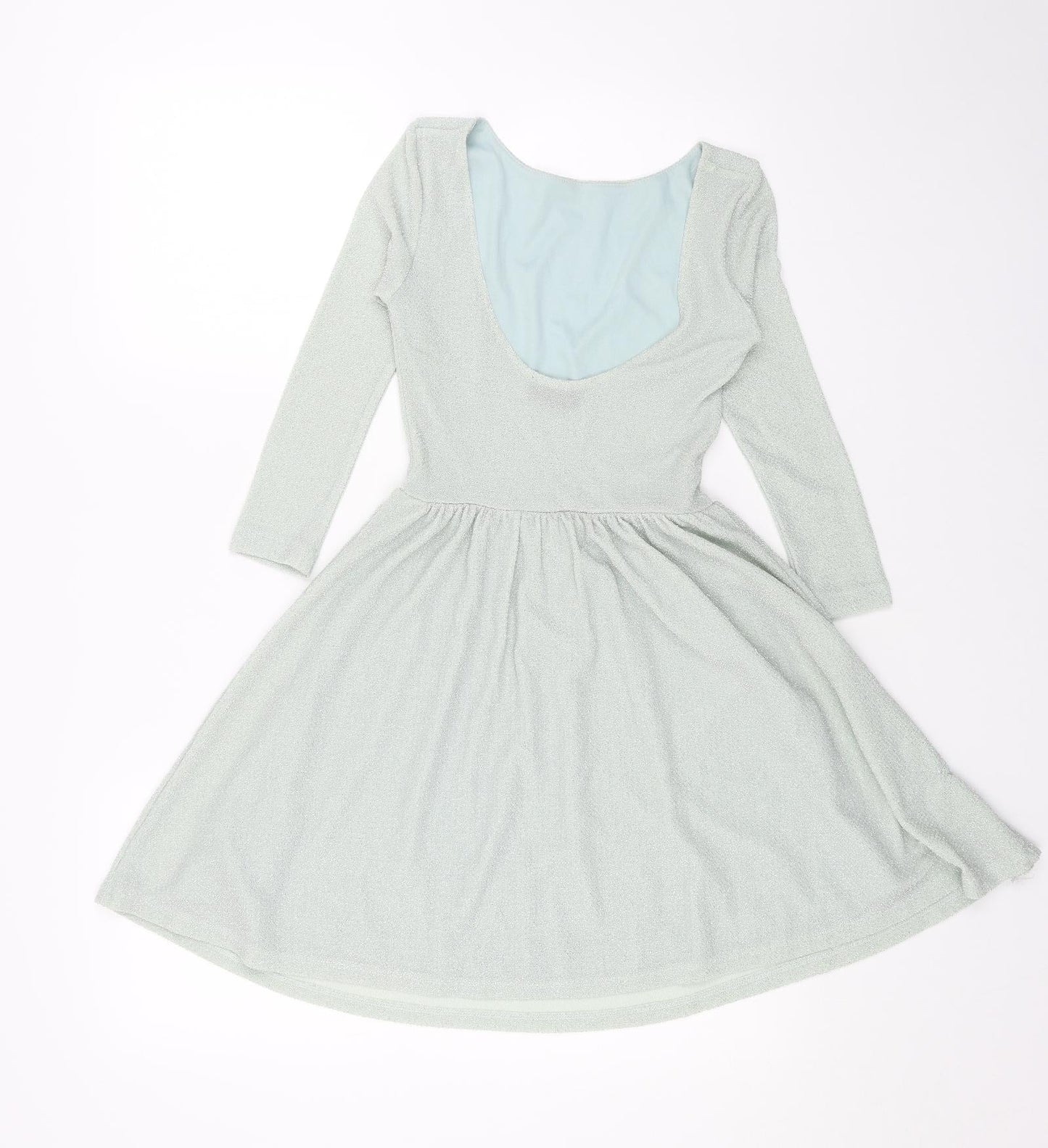 Topshop Womens Green Polyester Skater Dress Size 6 Boat Neck Pullover