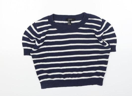 FOREVER 21 Womens Blue Scoop Neck Striped Cotton Pullover Jumper Size M